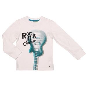Petit Lem Boy White Long Sleeve Guitar Graphic Tee